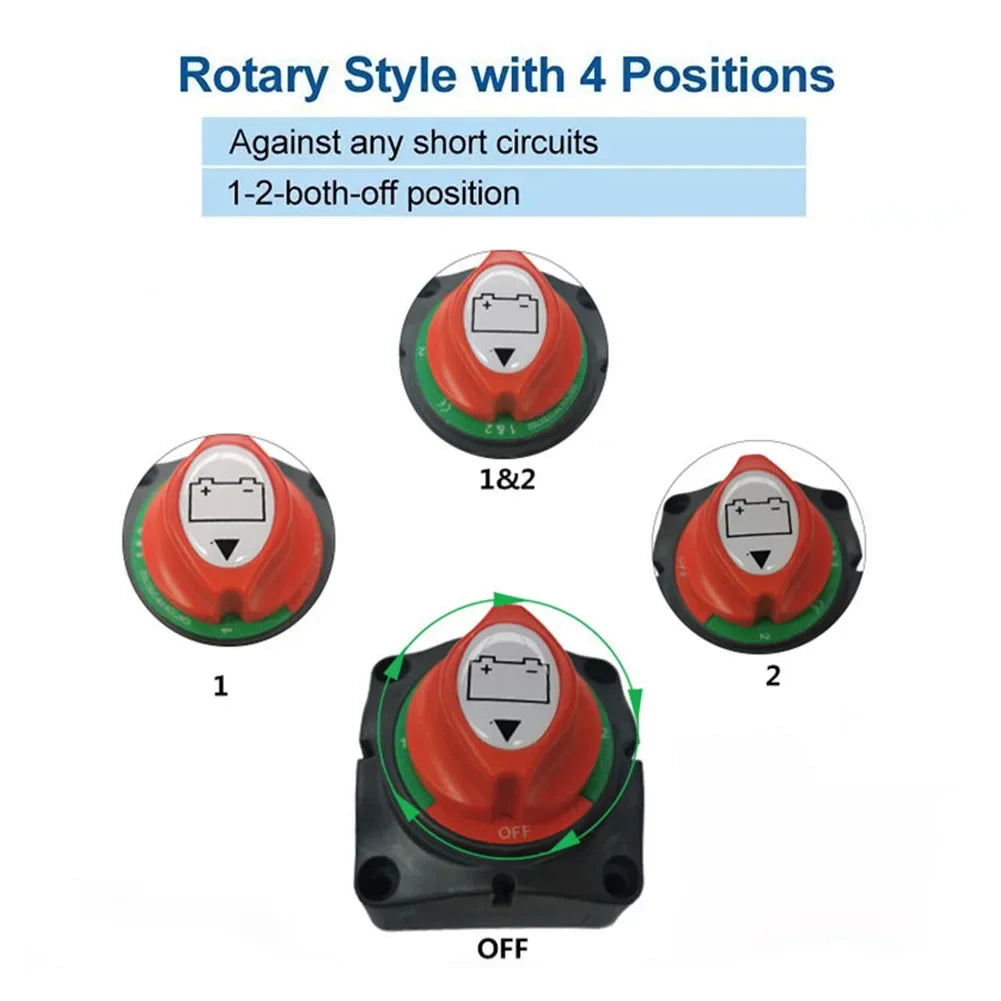300A Waterproof Battery Disconnect Switch 2 Position Rotary Selector Off Switch Durable for RV Car Boat Marine and Vehicle Use Zpaxo