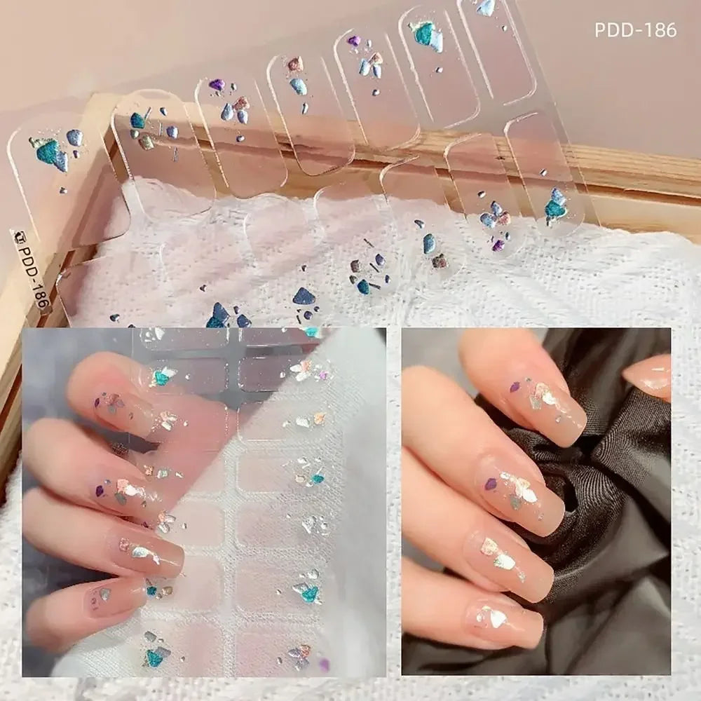 14Strips Gel Nail Stickers Full Cover Floristic Nail Art Stickers Semi Cured Gel Nail Polish Strips DIY Nail Art Making Zpaxo