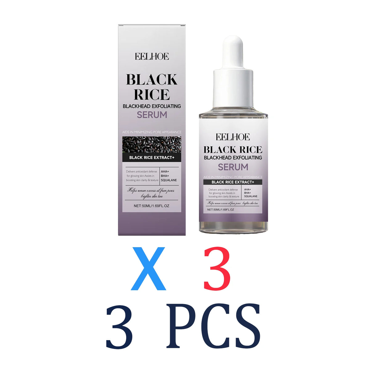 Black Rice Exfoliating Serum Gentle Daily Facial Peel with Lactobionic Acid Squalane Hydrating Brightening Essence Glowing Skin Zpaxo 3 Pcs