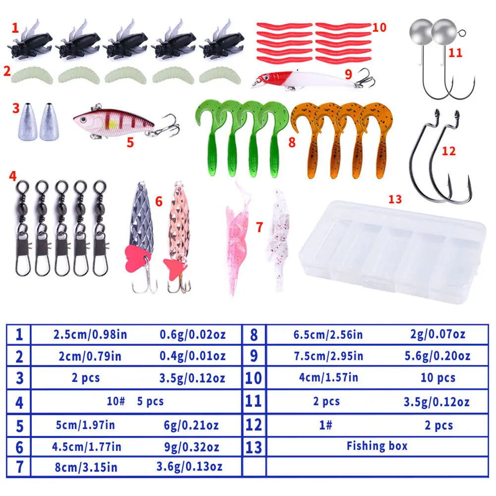 Fishing Lure Soft Hard Bait Hooks Swivels Tackle Box Bass Pike Crank