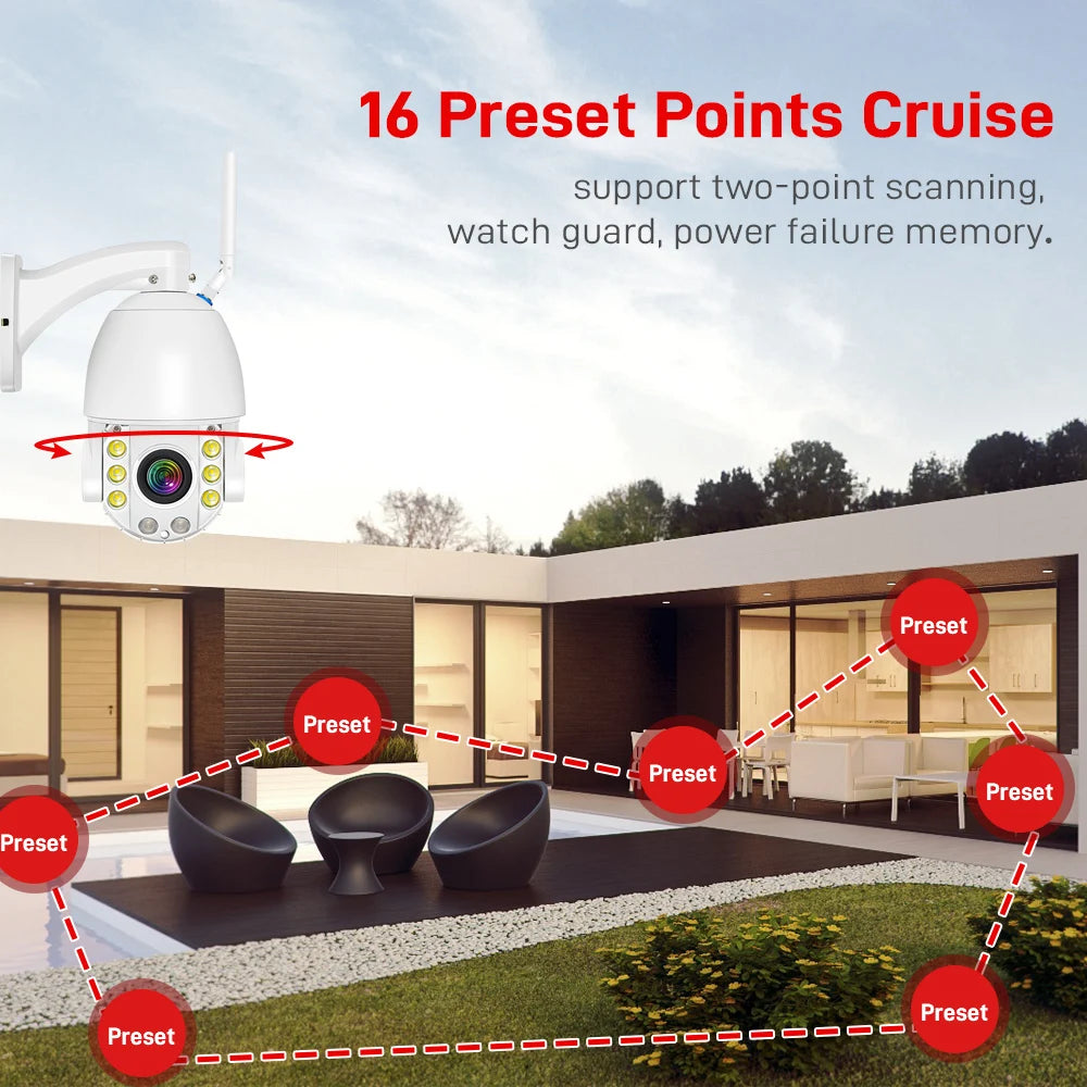 4K 8MP WiFi Security Camera Outdoor 50X Zoom 120M IR Distance PTZ Video IP Cam Auto Tracking Metal Shell Waterproof Surveillance Zpaxo