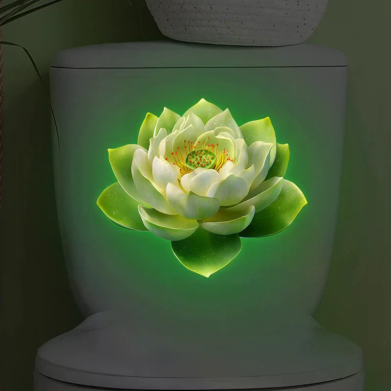 Creative Self-adhesive Wall Decal For Bathroom,Luminous Lotus Toilet Sticker,Waterproof Luminous Decoration 1PC Zpaxo