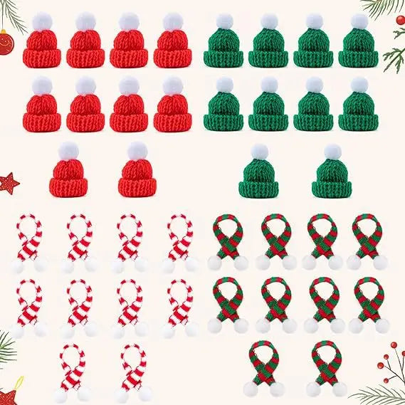 Hand-knitted Christmas Bottle Cozy Adorable Mini Scarf Hat Decor DIY