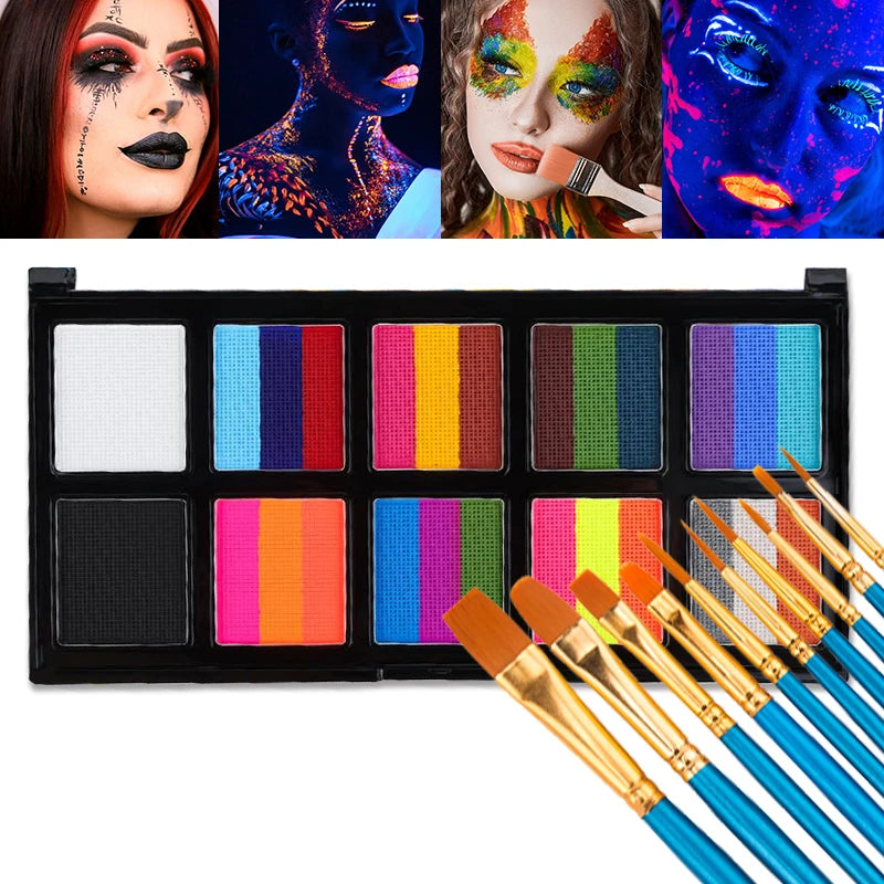 10 Grids 26 Colors Rainbow Face Art Painting Brush Water-soluble Zpaxo