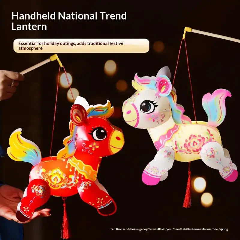 Handcrafted Cartoon Horse Pattern Lantern DIY Spring Festival Glowing Zpaxo