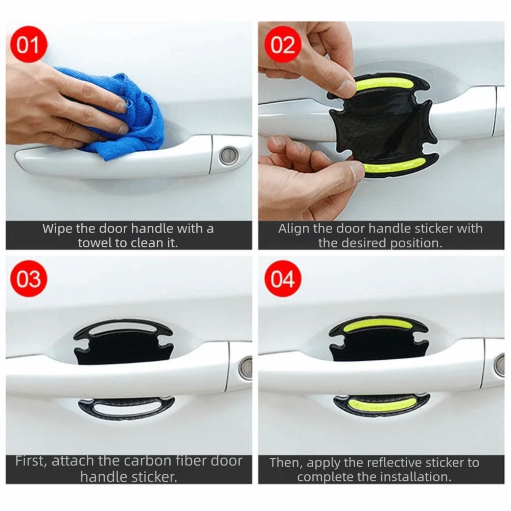 Carbon Fiber Car Handle Protector Self-adhesive Reflective Door Guard Zpaxo