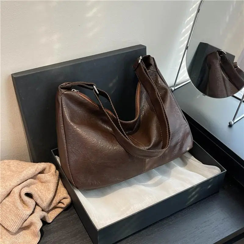 Retro PU Leather Tote Women Versatile Large Underarm Shoulder Bag Zpaxo A3 without pendant