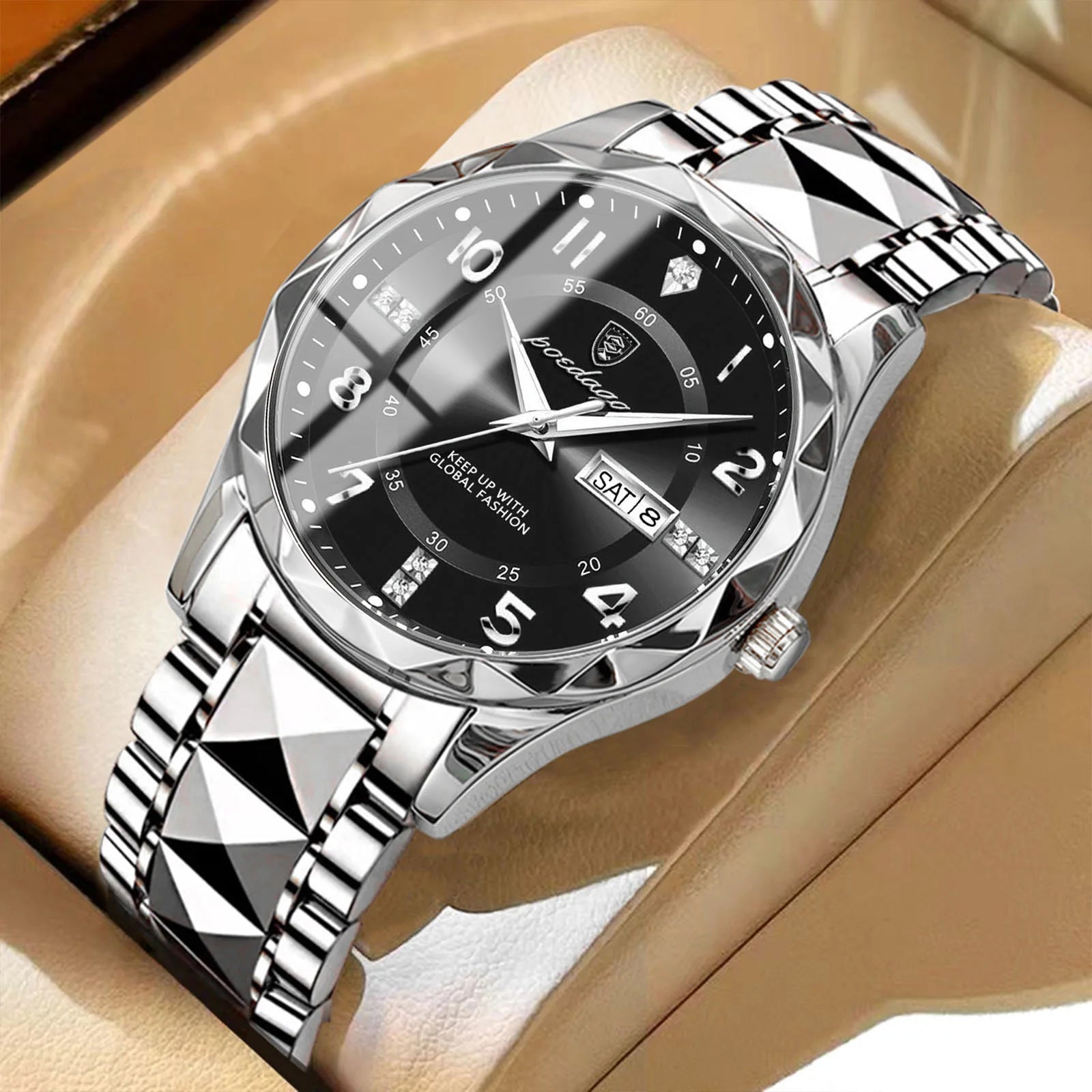 POEDAGAR Top Business Men Quartz Watch Waterproof Date Week Luminous Wristwatch Stainless Steel Fashion Men's Watches Man Clock Zpaxo 858 Silver Black