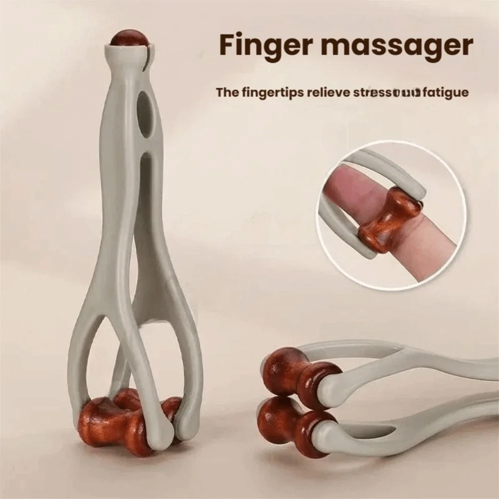 Solid Wood Finger Massage Roller with 360° Rollers Clip Design Finger Massager Acupressure Stick for Hand Meridian Relief Zpaxo