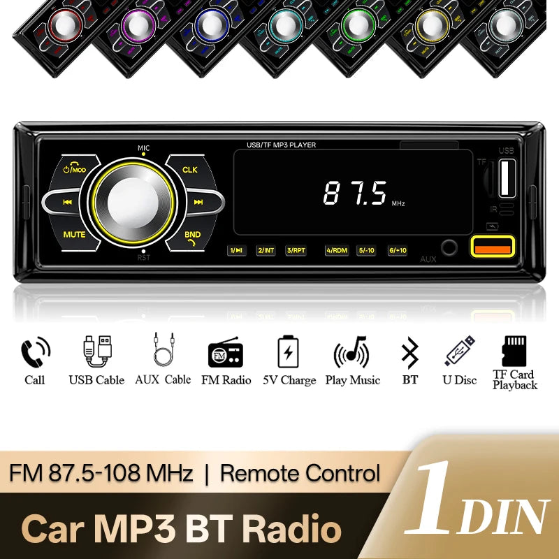 HIPPCRON Car MP3 Player Supports Wireless Call Connection 7 Light