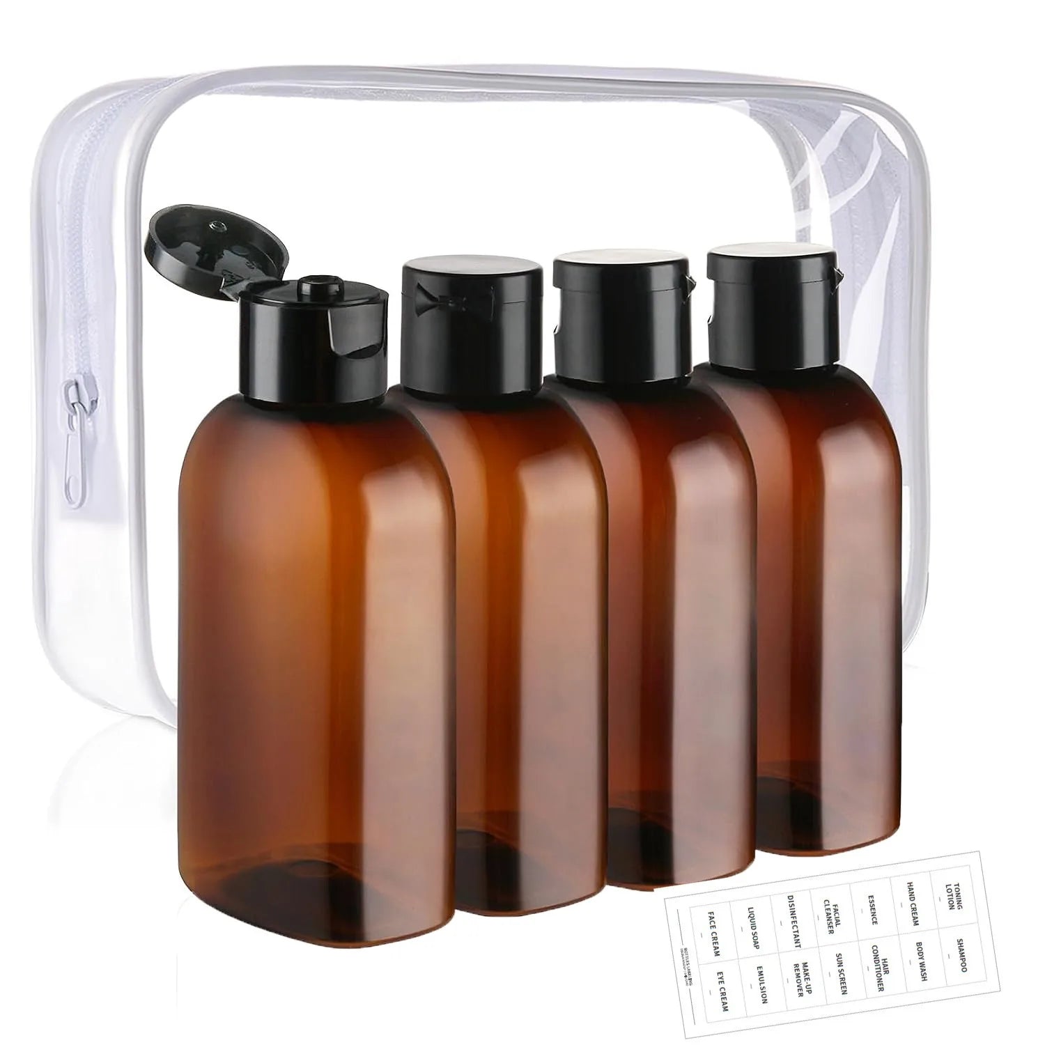 Travel Bottles Label Storage Bag Brown Transparent Plastic Bottle