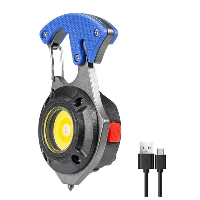 Mini COB Keychain Flashlight 7 Modes + Emergency Tool Set Keychain Flashlight Zpaxo Blue Flashlight
