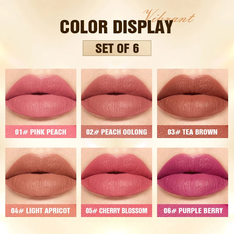 6-Pack Velvet Lip Gloss Long-lasting Rendering Non-stick Matte Zpaxo