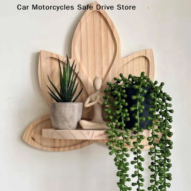 CM1 Lotus-shaped Shrine Stand Flower Pot Wooden Wall-mounted Storage