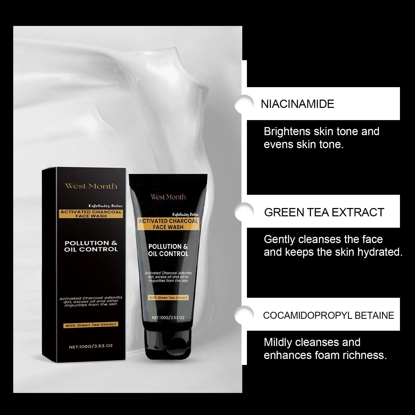 Niacinamide Facial Cleanser Smoothing Cleaning Dirt Oil Control Shrinking Pores Brighten Dullness Moisturizing Facial Wash Cream Zpaxo