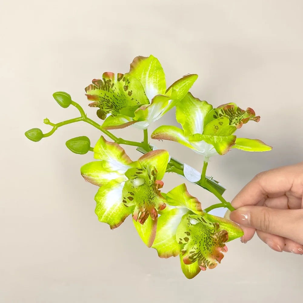 Popular Orchid Flower Fairy Hairpins Spring Summer Artificial Flowers Floral Barrette Wedding Party Hair Clips for Women Girls Zpaxo Green