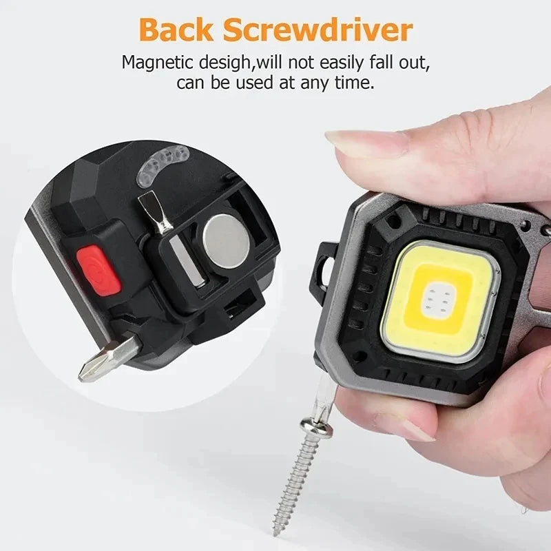 Mini COB Keychain Flashlight – USB Rechargeable 600LM Torch