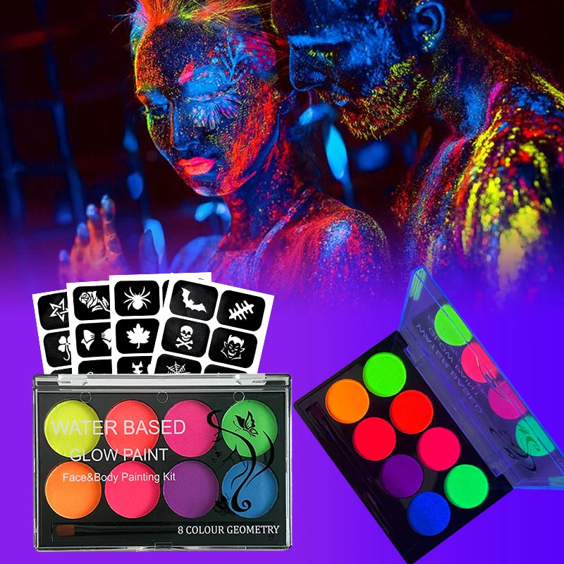 8 Colors Neon Glow Dark Face Body Paint Set-water Activated Painting Zpaxo