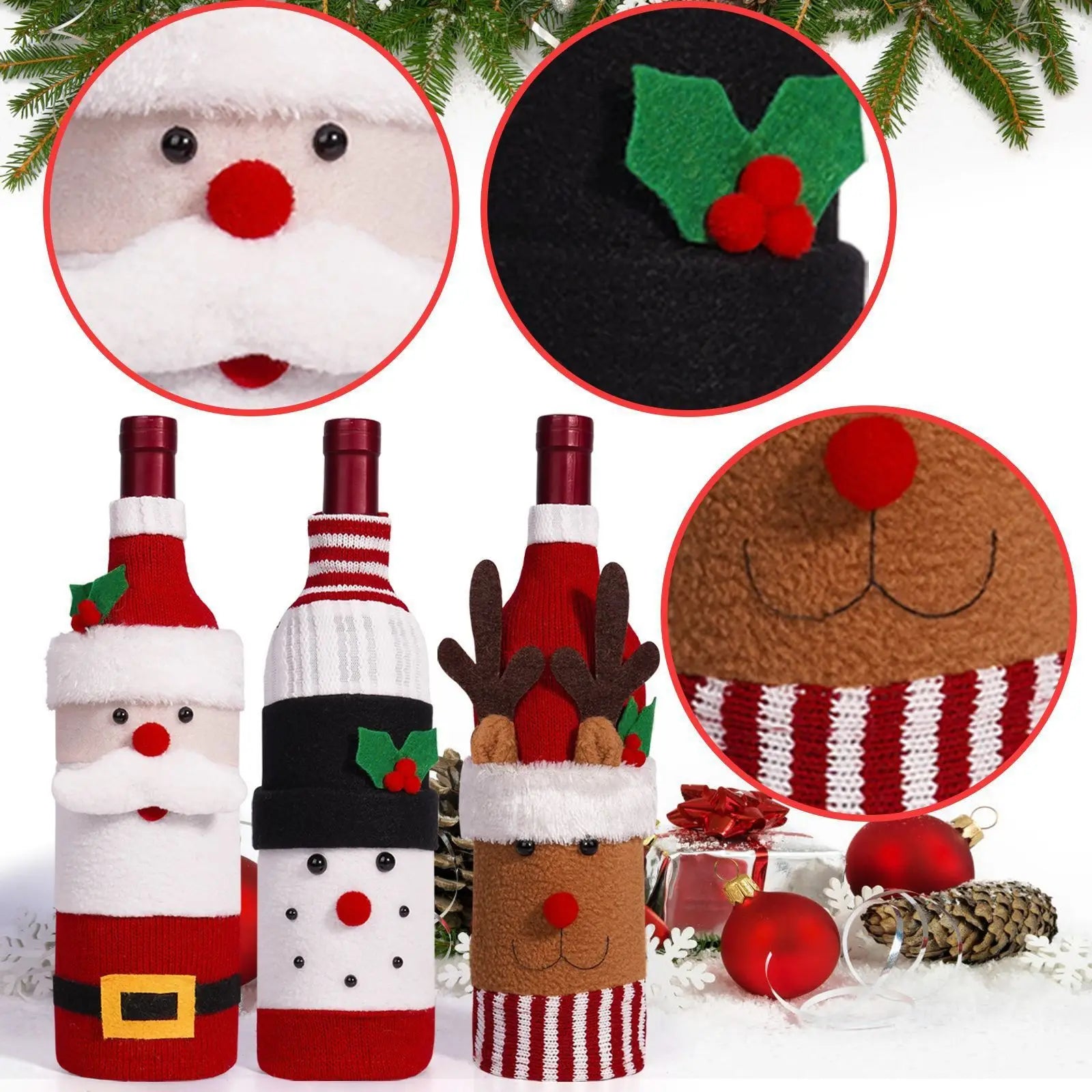 1 3 5 Knitted Wine Bottle Cozy Christmas Themed Decor Champagne