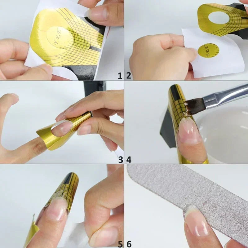20/100/500PCS French Nail Form Tips Acrylic UV Gel Extension Curl Form Builder Sticker Art Guide Paper Manicure Stencil Zpaxo