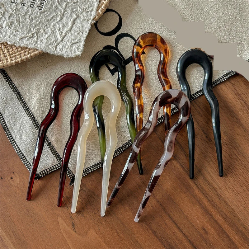 U-Shaped Hair Fork Fashion Tortoiseshell Acetate Acrylic Hairpin Geometric Headwear Hair Sticks Women Girls Hair Accessories Zpaxo