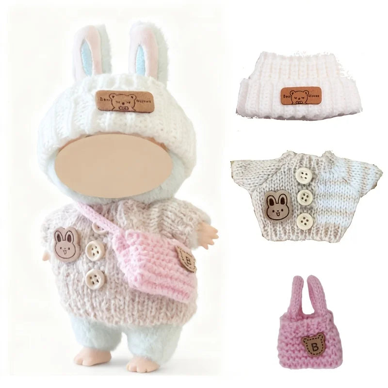 Blue Doll Outfit Set – Hat, Clothes & Bag for 17cm Labubu Doll Clothing Set Zpaxo WHITE