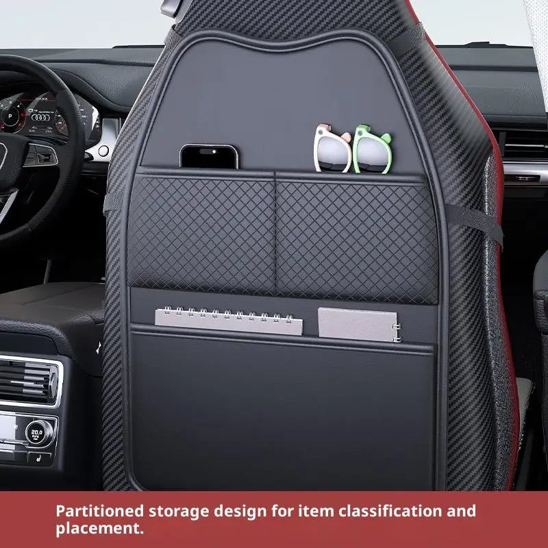 PU Leather Car Seat Back Protector with Pockets & Tablet Holder