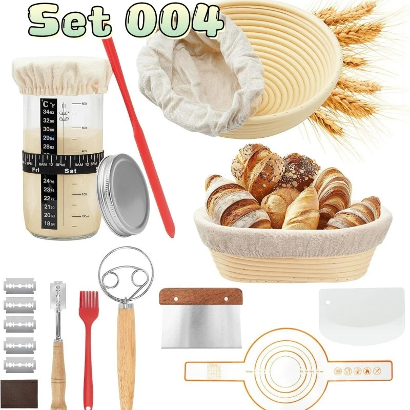 Yeast Starter Kit Proofing Basket Set Round Fermentation Basket Scraper Baking Mixer, cutter, beater, French bread utensils Zpaxo Set 004