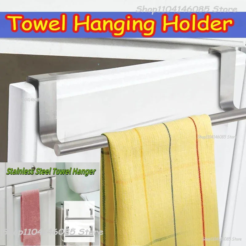 Kitchen Cabinet Door Towel Bar Stainless Steel Door Back Towel Hanging Holder Bathroom Punch-free Towels Hooks Home Organizer Zpaxo
