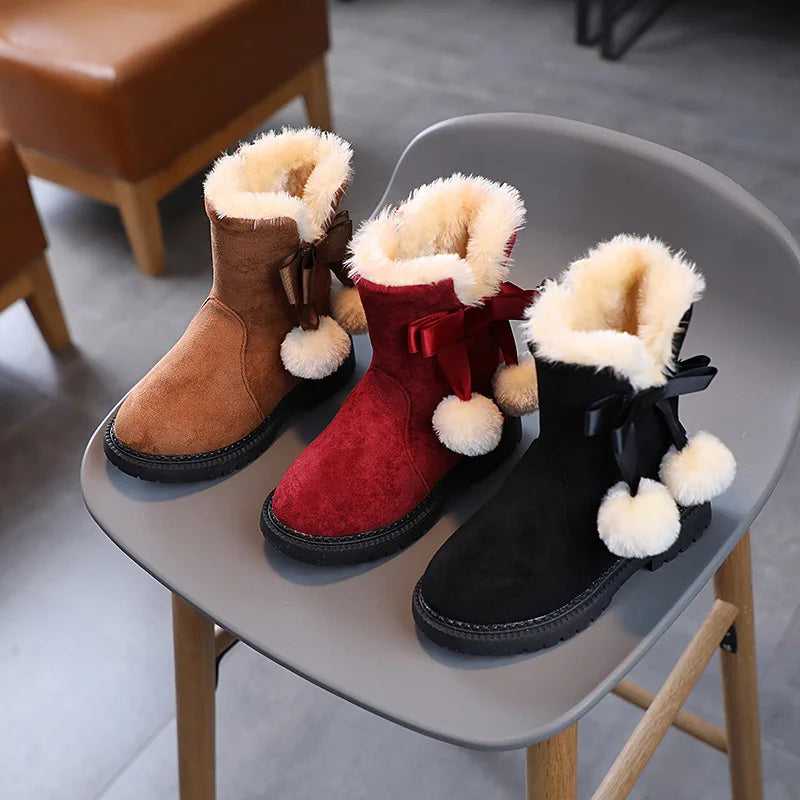 Winter Children's Snow Boots Butterfly Shine Cute Girls Fashion Zpaxo