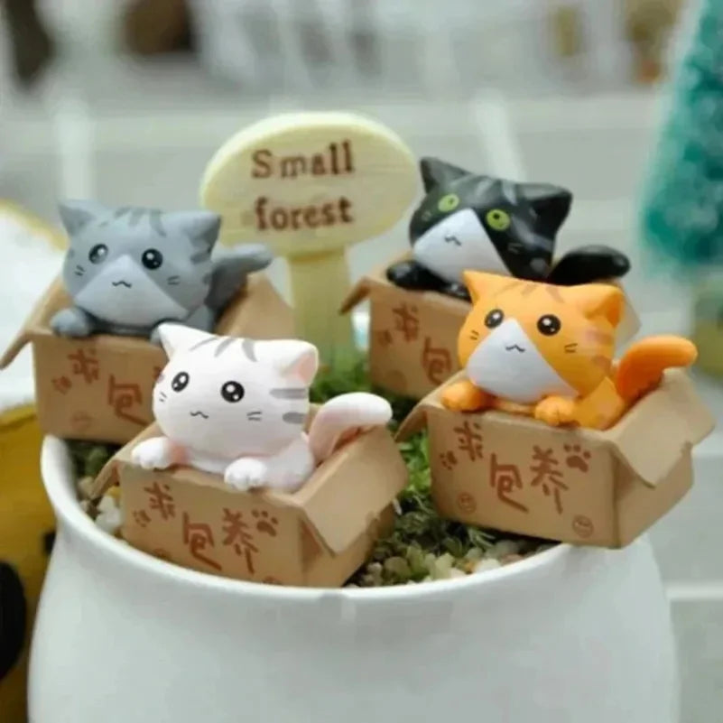 4pcs Mini Cat Ornament Garden Kitten Statue Gift For Kids Children Baby Room Cute Kawaii Toy Miniature Figurines Home Decoration Zpaxo