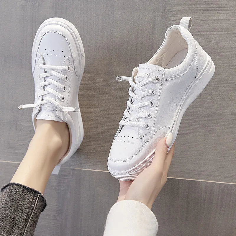 2026 Leather White Sneakers Women Spring Autumn Slip Lazy Elastic Zpaxo