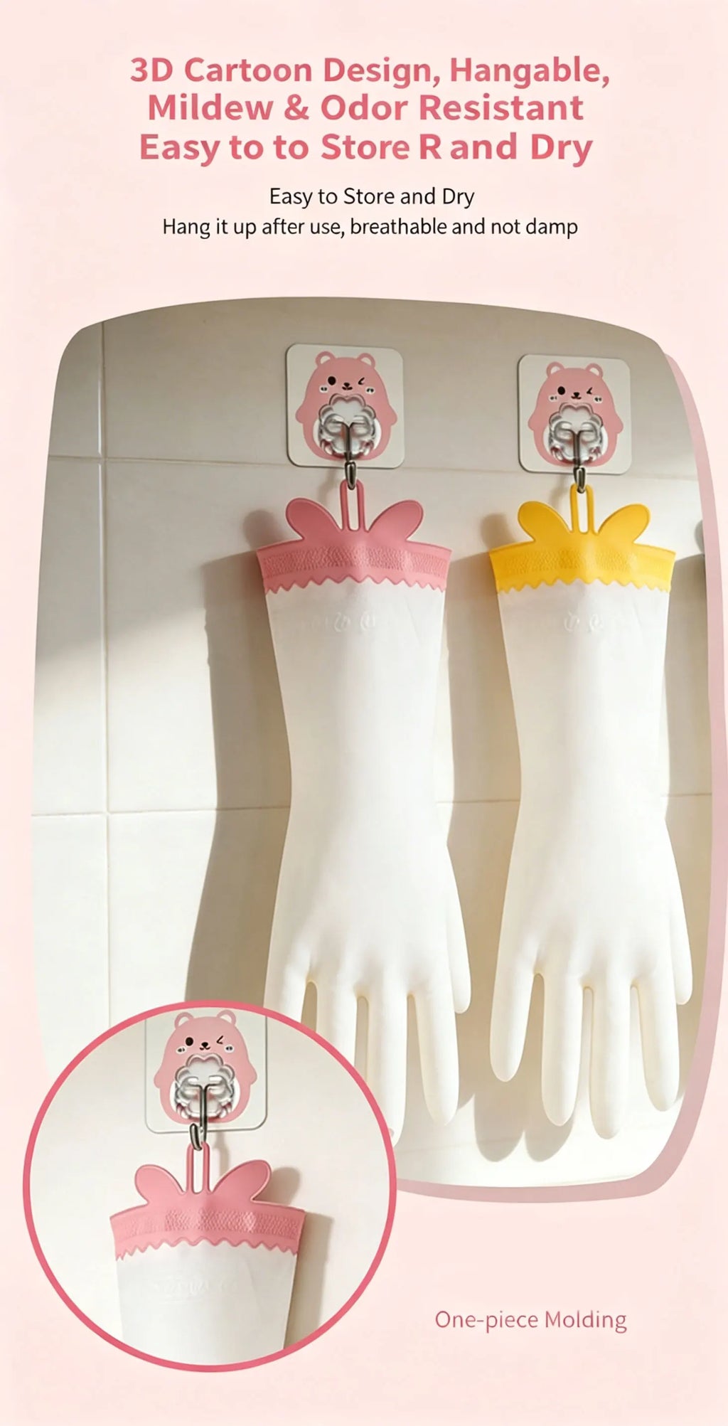 1Pair PVC Reusable Dishwashing Gloves,White Bunny Ear Lace Kitchen Gloves for Washing Dishes, 12in Long Cuff, Non-Slip Zpaxo