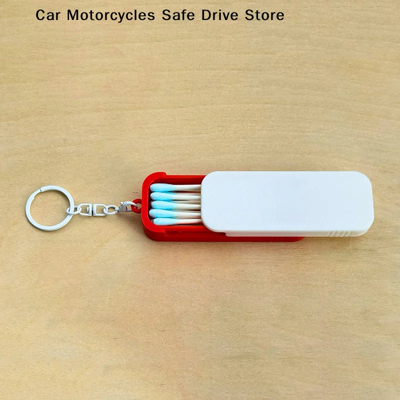 CMNew Mini Sliding Cotton Swab Storage Box Keychain Portable Case