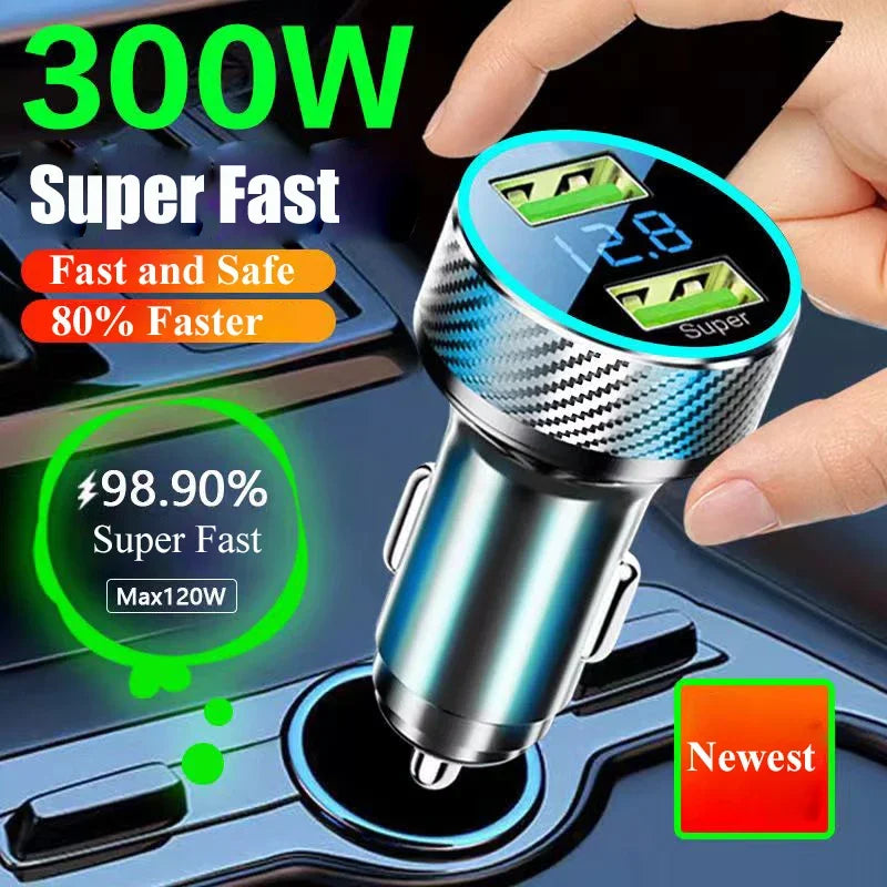1 USB Car Charger Adapter 300W Fast Charge Voltage Monitor Iphone