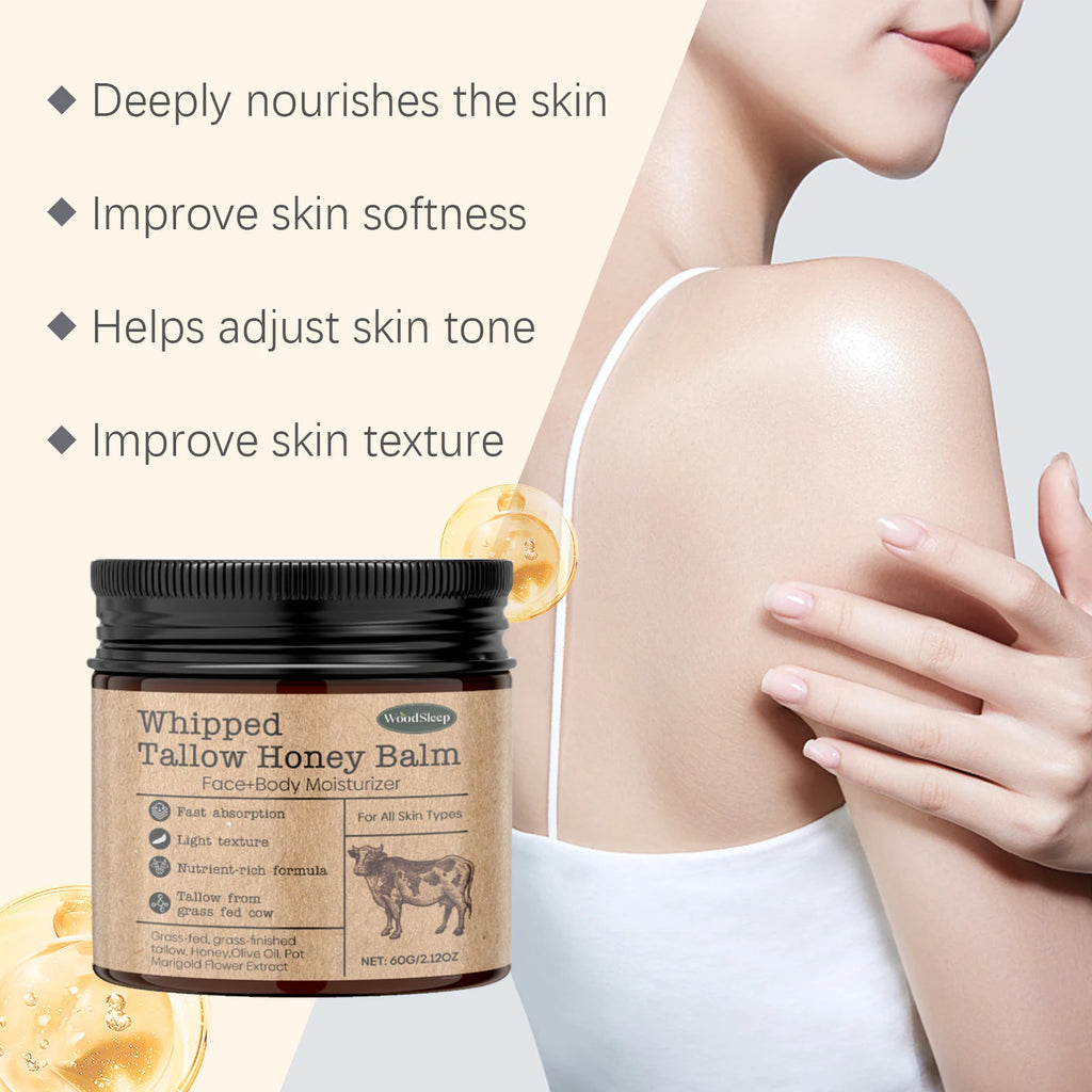 Whipped Beef Tallow Honey Balm Face & Body Moisturizer 60g Tallow Face Cream Zpaxo