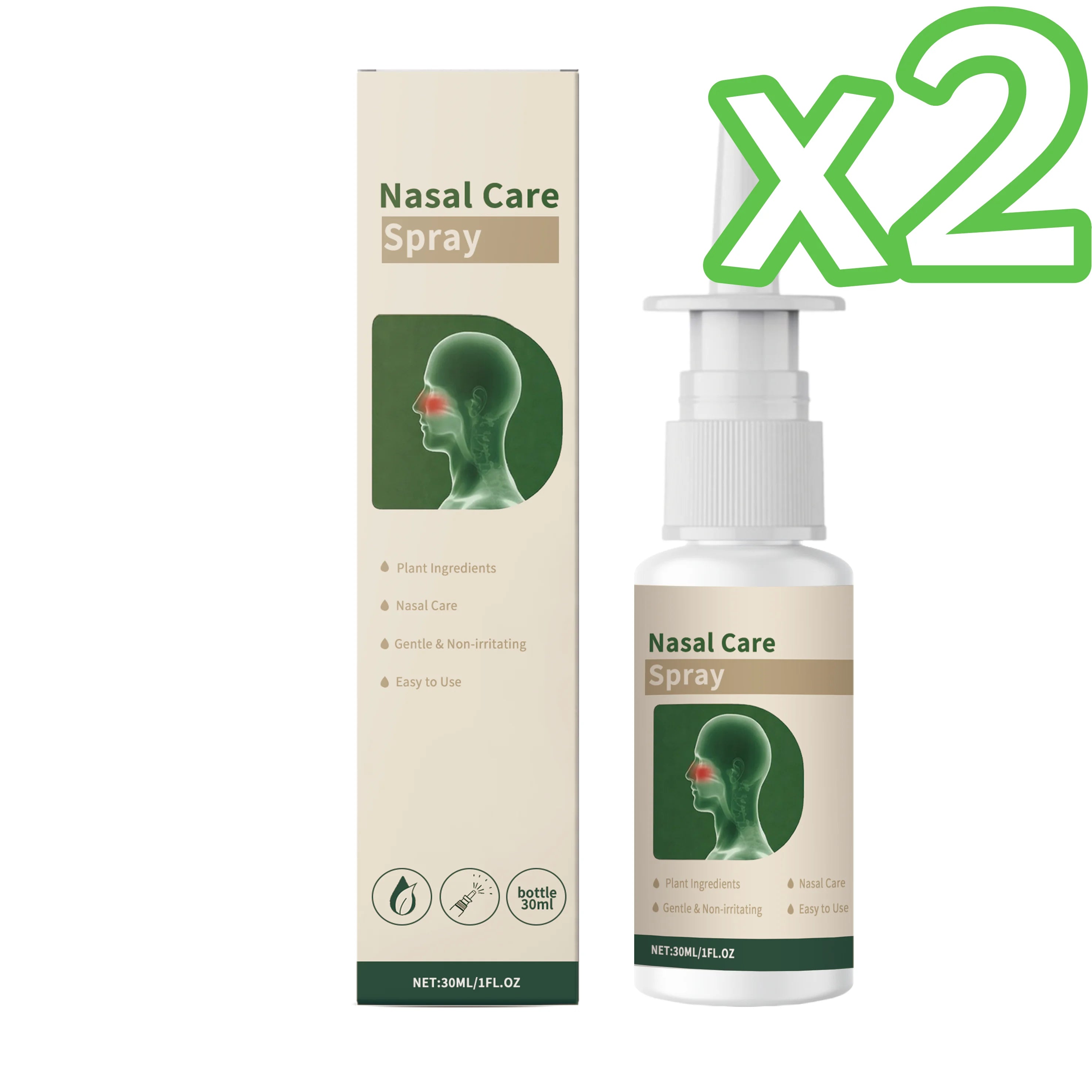 Plant-Based Nasal Cleaning Spray 30ml – Congestion Relief Nasal Care Spray Zpaxo 30ml boxed x 2pcs