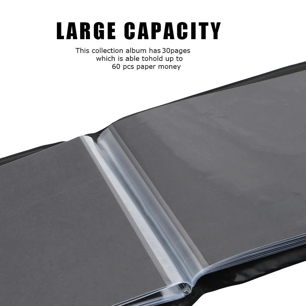 Money Banknote 30 Pages Paper Collection Album Pockets Protective Bag