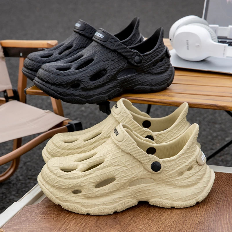 SHAJI Men Breathable Slip Cloud Hole Clogs EVA Thick Sole Non Sandals