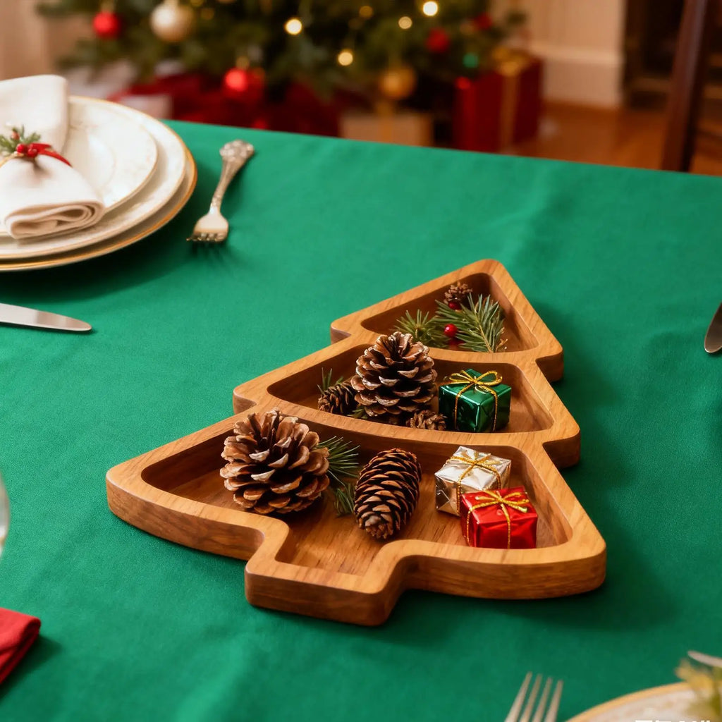 Christmas Serving Dishes Wooden Tree Display Charcuterie Board Tray