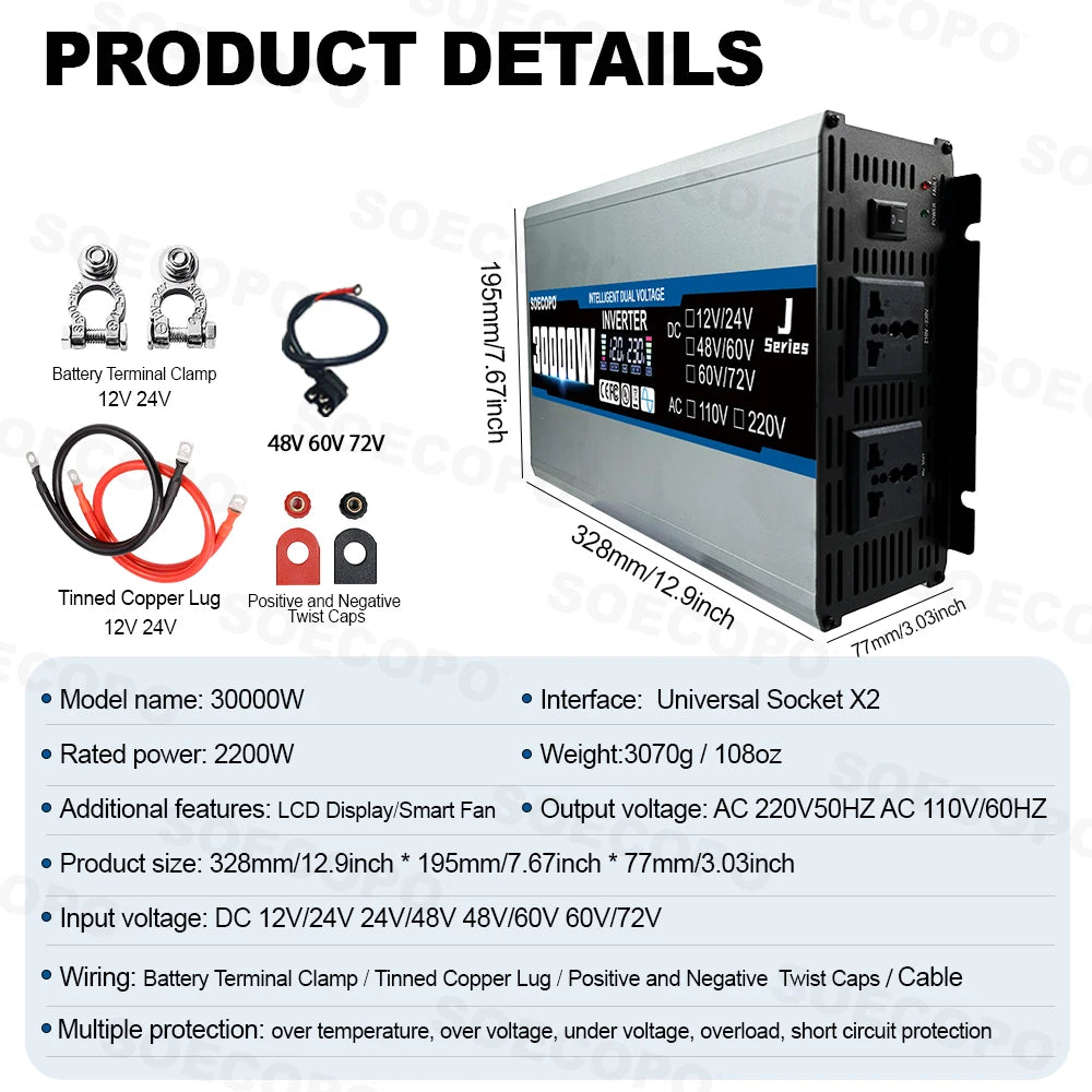 30000W 12V Inverter 110V Solar Compatible Current DC 12 24 48 60 72V