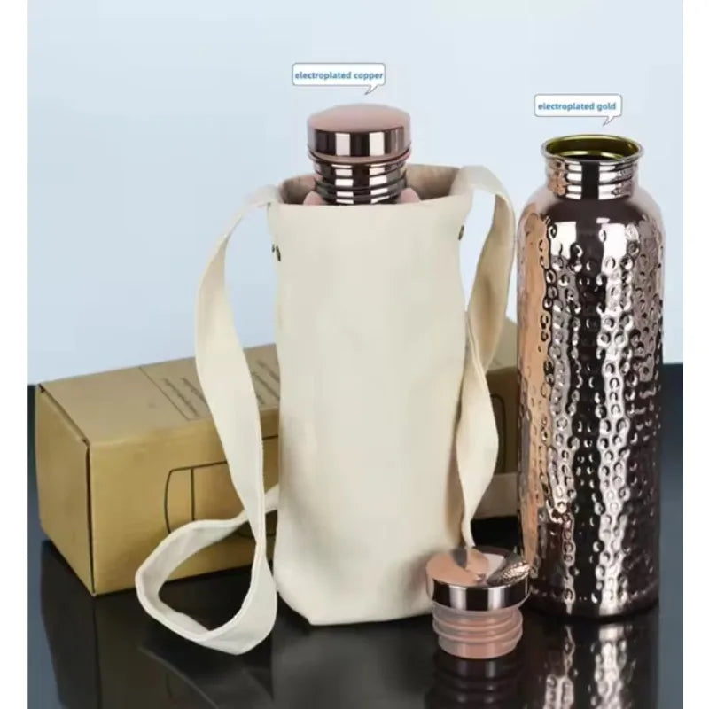 New 800ML Electroplated Copper Water Bottle One-Click Open Lid Stainless Steel Hammer Pattern Cup Sports Water Bottle Zpaxo