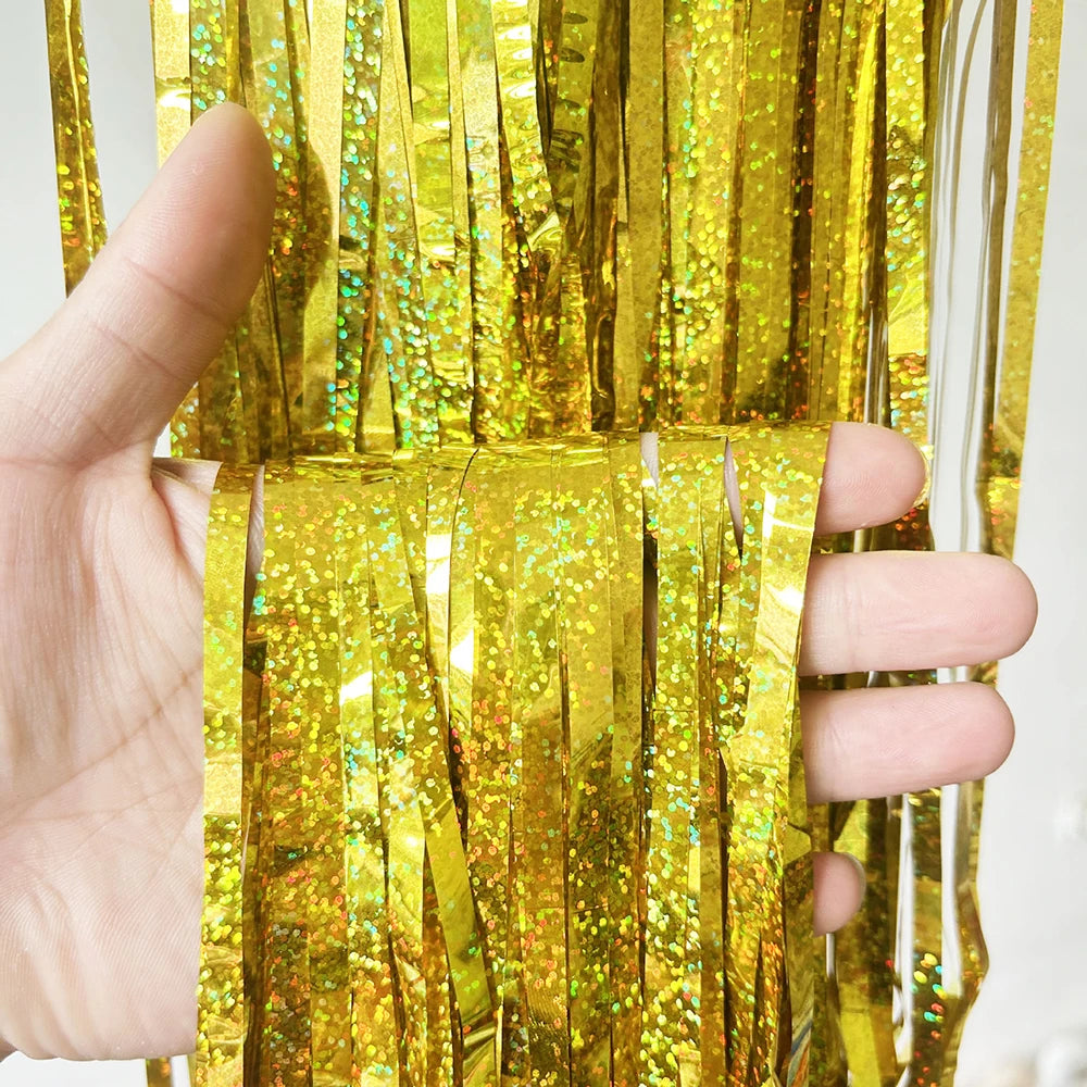 2M Glitter Pink Metallic Foil Tinsel Curtain Backdrop Birthday Zpaxo Gold