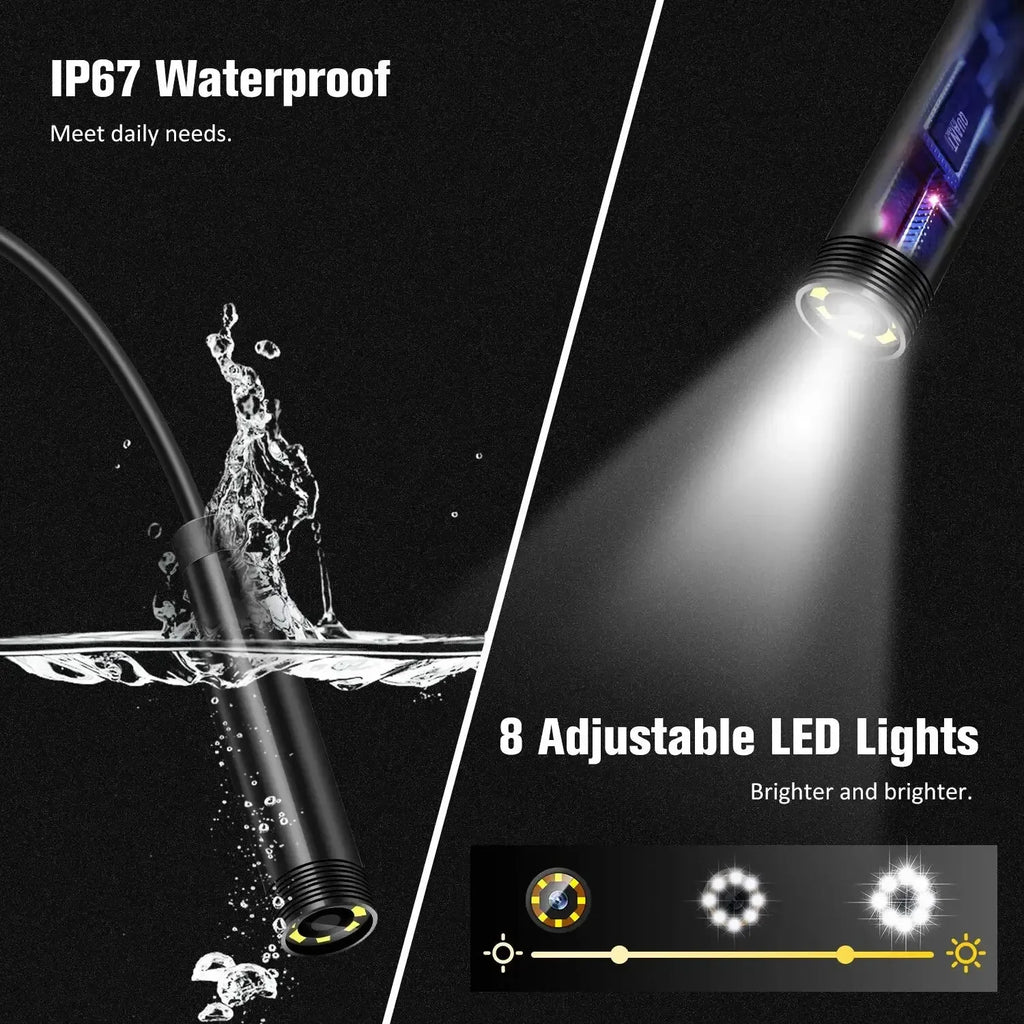 Industrial Endoscope, 4.3-Inch IPS Screen, IP67 Waterproof, HD 1080P, 8mm Lens, Pipe Sewer Inspection Camera for Car Use Zpaxo