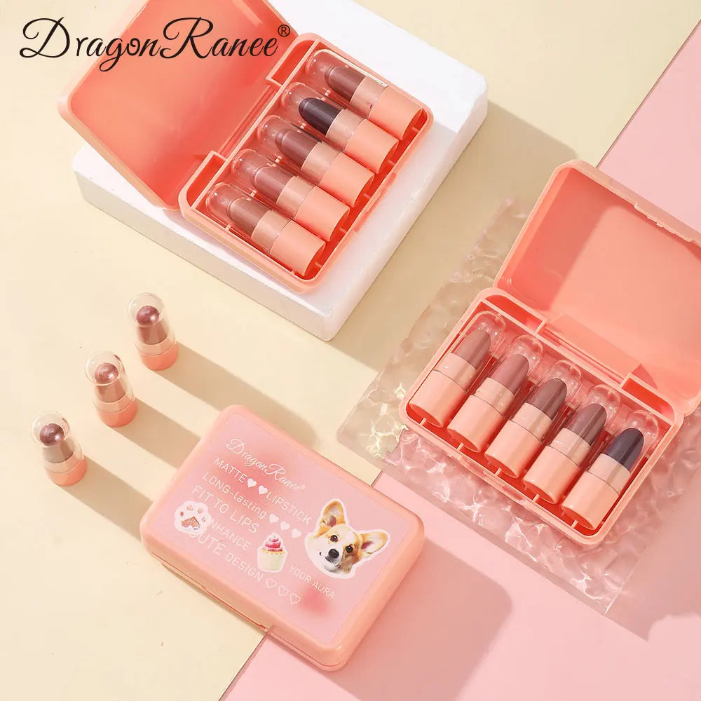 Five Lipstick Set, Matte, Versatile, Waterproof Lip Gloss, Long-Lasting Whitening, Complexion-Enhancing Lip Mud, Non-Fading, Non Zpaxo