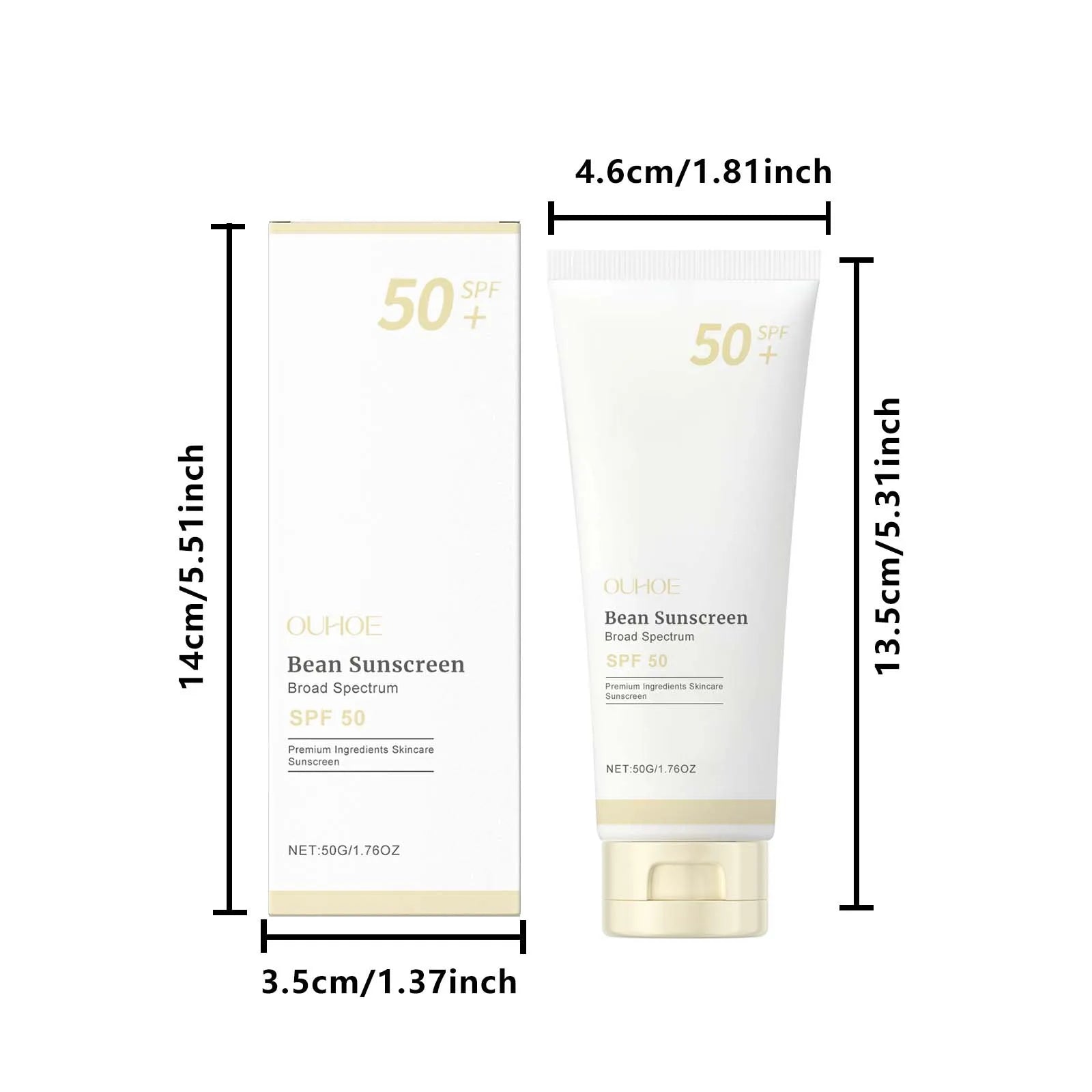 Ouhoe SPF 50+ Moisturizing Sunscreen UVA/UVB Broad Spectrum Moisturizing Sunscreen Zpaxo 50g boxed