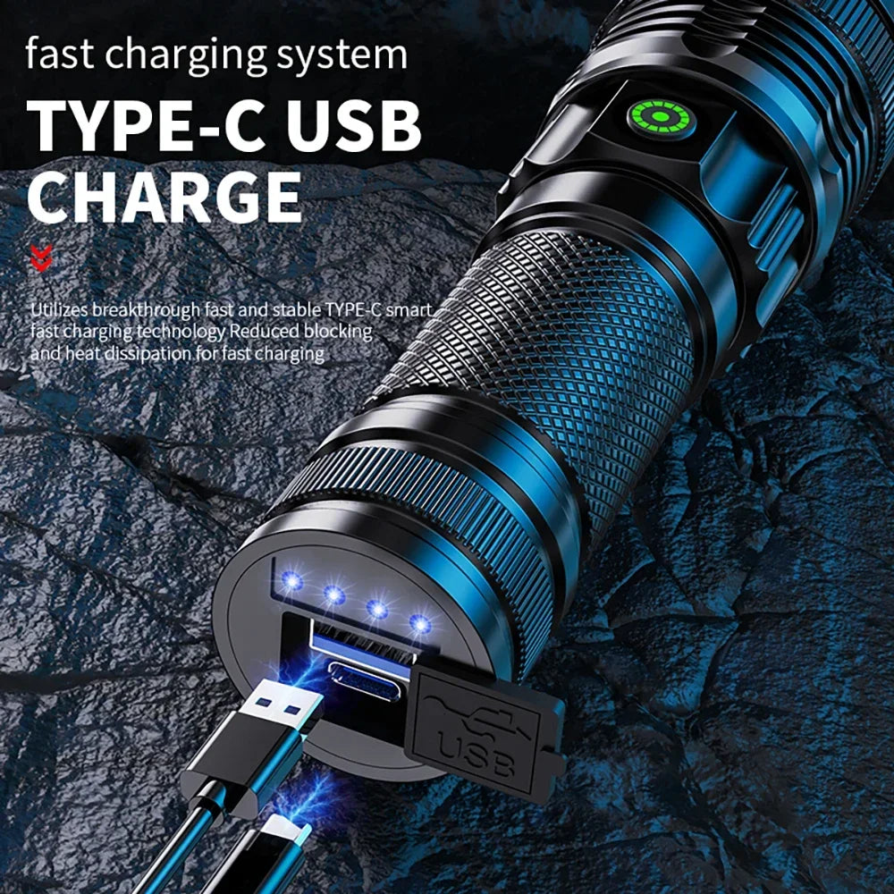 ESMARTER 100000 Lumen LED Spotlight Flashlight – USB Rechargeable