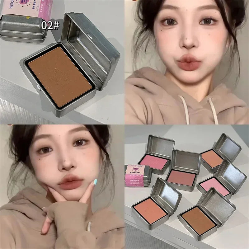 Iron Box Blusher Mineral Powder Long-lasting Natural Cheek Contour Tint Pink Facial Blusher Cosmetics Single Color Blush Palette Zpaxo 02