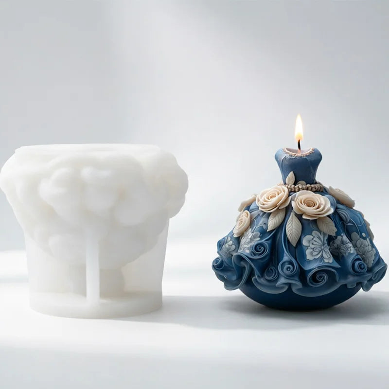 3D Flower Wedding Dress Silicone Candle Mold Princess Dress Aromatherapy Soap Gypsum Craft Ornament Making Mold Home Decor Zpaxo