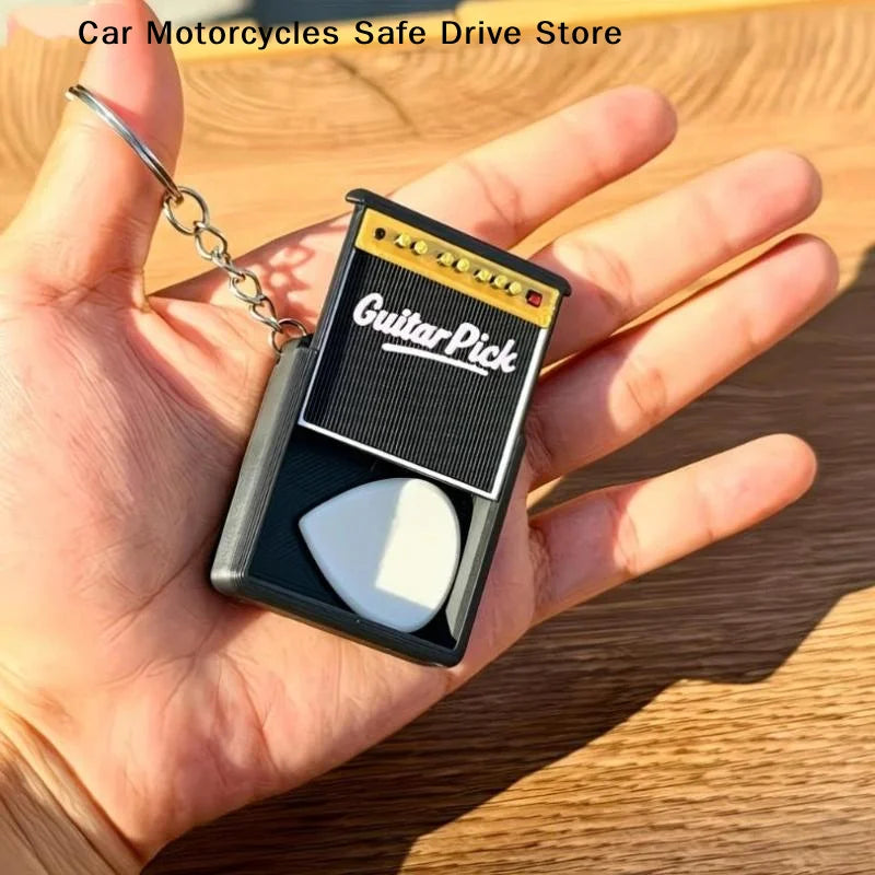 S1 Portable Guitar Pick Storage Box Keychain Hanger Anti-losing Picks
